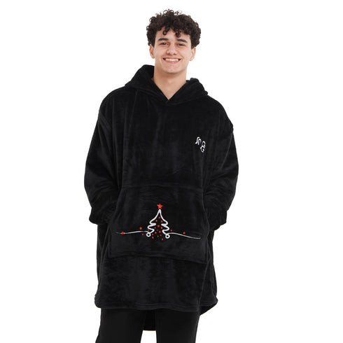 Snuggs Blanket Hoodie Black Christmas Tree Pocket